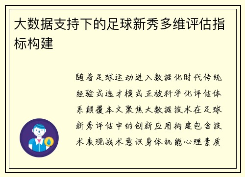 大数据支持下的足球新秀多维评估指标构建