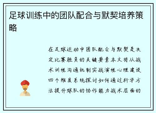足球训练中的团队配合与默契培养策略